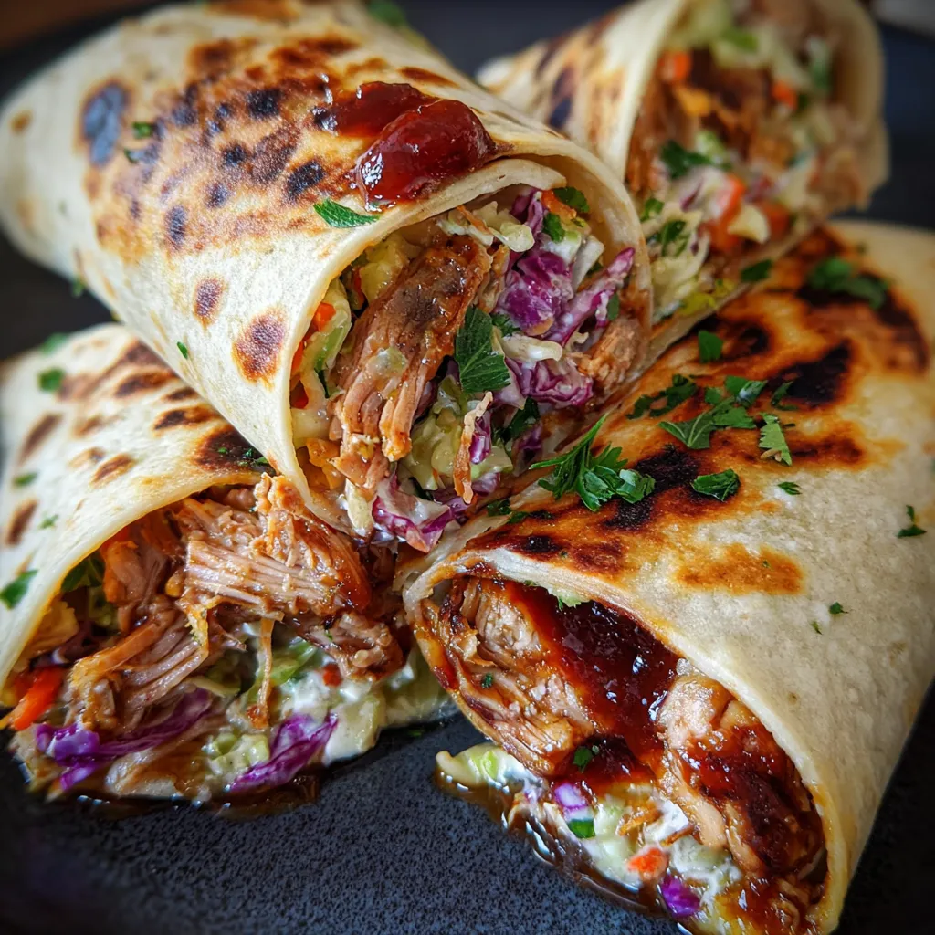 Grilled BBQ Pulled Chicken Wraps with Creamy Coleslaw and Caramelized Onions - tertiary view